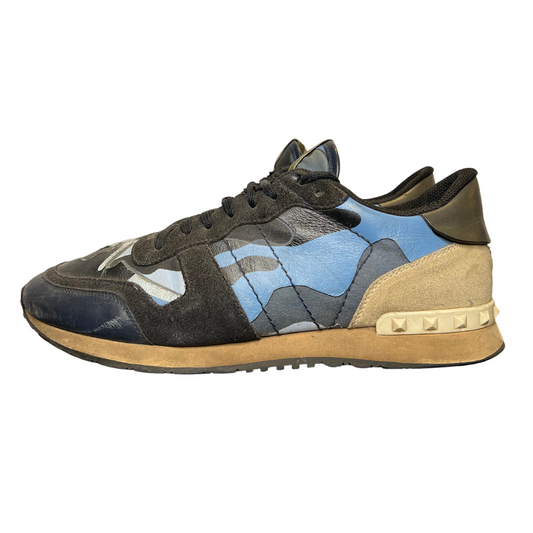 Valentino Camouflage Rockrunner Sneaker (Blue and Black)