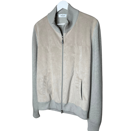 Gran Sasso Wool and Alcantara Full-Zip Sweater (Beige)