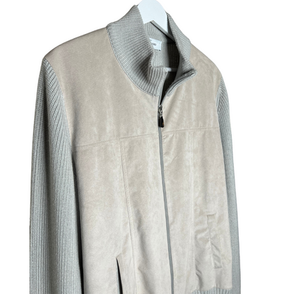 Gran Sasso Wool and Alcantara Full-Zip Sweater (Beige)