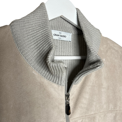 Gran Sasso Wool and Alcantara Full-Zip Sweater (Beige)